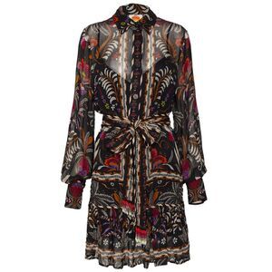 Farm Rio Womens Classic Garden Long Sleeve Mini Dress X-Small Black - NWT $260